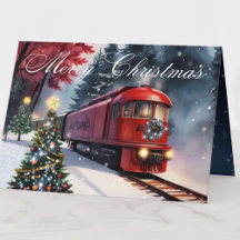 Watercolor Red Christmas Trolley Holiday Foto