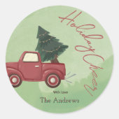 Watercolor Red Farm Truck Christmas Tree Sticker (Vorderseite)