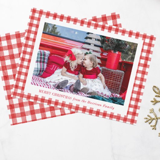 Watercolor Red Gingham Foto Weihnachten