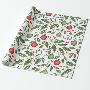Watercolor Red Green Christmas Bloral Geschenkpapier