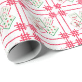 Watercolor Red & Green Christmas Tiles Geschenkpapier (Rolleneckpunkt)