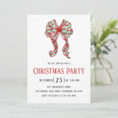 Watercolor Red Green Plaid Bow Christmas Party  Einladung (Stehend Vorderseite)