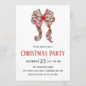 Watercolor Red Green Plaid Bow Christmas Party  Einladung (Vorderseite)