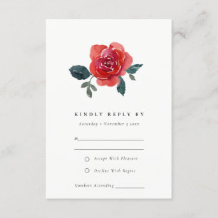 WATERCOLOR RED GREEN ROSE FLORAL WEDDING RSVP BEGLEITKARTE