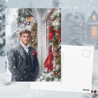 Watercolor Red Hallmark Victorian Winter Holiday Postkarte