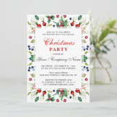Watercolor Red Holly Berry Christmas Party Einladung (Stehend Vorderseite)