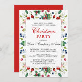 Watercolor Red Holly Berry Christmas Party Einladung (Vorne/Hinten)