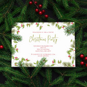 Watercolor Red Holly Christmas Party Custom Einladung