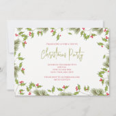 Watercolor Red Holly Christmas Party Custom Einladung (Vorderseite)