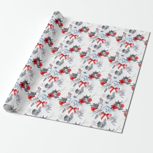 Watercolor Red Ice Blue Christmas Pattern Geschenkpapier (Ungerollt)