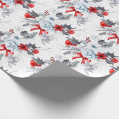Watercolor Red Ice Blue Christmas Pattern Geschenkpapier (Ecke)