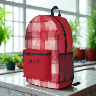 Watercolor Red Kariert Bedruckter Rucksack