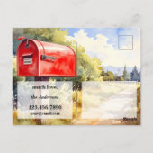 Watercolor Red Mailbox New Home Moving Postkarte (Rückseite)