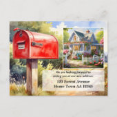 Watercolor Red Mailbox New Home Moving Postkarte (Vorderseite)