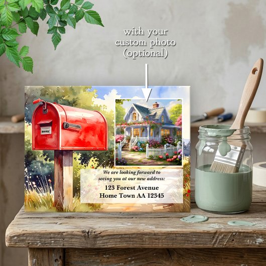 Watercolor Red Mailbox New Home Moving Postkarte