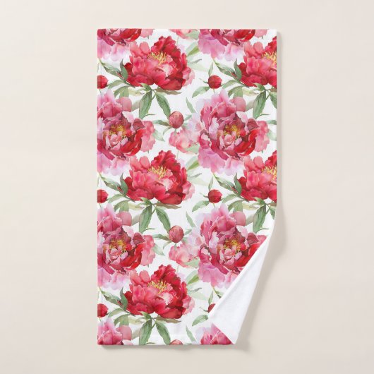 Watercolor Red Peony Pattern Badhandtuch Set (Handtuch)
