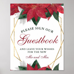Watercolor Red Poinsettia Floral Wedbook Poster