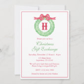 Watercolor Red Polka Dot Bow Monogram Wreath Party Einladung (Vorderseite)