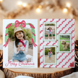 Watercolor Red Polka Dot Bow Swag Christmas Photo Feiertagskarte