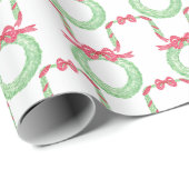 Watercolor Red Polka Dot Bow Wreath Christmas Geschenkpapier (Rolleneckpunkt)