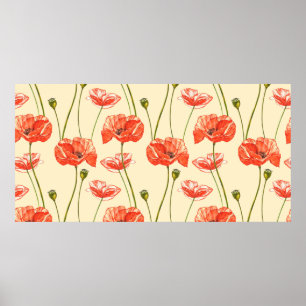 Watercolor red poppies. Seamless patterns. Wild fl Poster