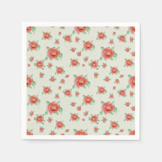 Watercolor Red Rose Paper Napkin Serviette