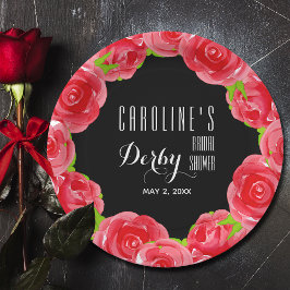 Watercolor Red Roses Derby Bridal Shower Pappteller