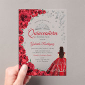 Watercolor Red Roses Silver Quinceanera Acryleinladungen (Insitu (Handheld))