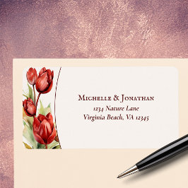 Watercolor Red Tulip Spring Floral Wedding Address Adressaufkleber