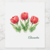 Watercolor Red Tulips Weinetikett (Einzelnes Label)