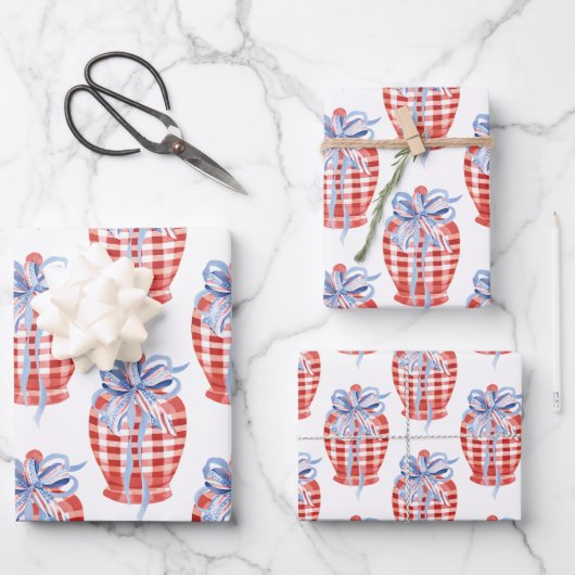 Watercolor Red White & Blue Patriotic Ginger Jar Geschenkpapier Set (Vorderseite)