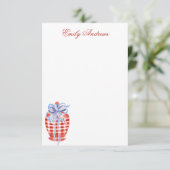 Watercolor Red & White Gingham Bow Ginger Jar Dankeskarte (Stehend Vorderseite)