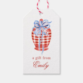 Watercolor Red & White Gingham Bow Ginger Jar Geschenkanhänger