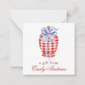 Watercolor Red & White Gingham Bow Ginger Jar Mitteilungskarte (Vorderseite)
