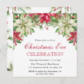 Watercolor Red & White Poinsettia Weihnachtsabend Einladung (Vorne/Hinten)