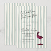 Watercolor Red Wine Glass Green Striped  Einladung (Vorne/Hinten)
