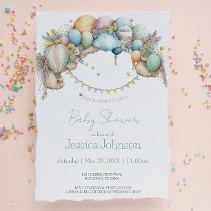 Watercolor-Regenbogen-Heißluftballon-Baby-Party Einladung