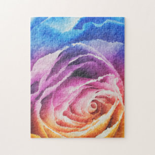 Watercolor-Regenbogen-Rose Puzzle