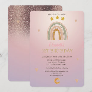 Watercolor Regenbogen Sterne hören Glitter Geburts Einladung