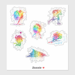 Watercolor-Regenbogen-Wintersport Aufkleber
