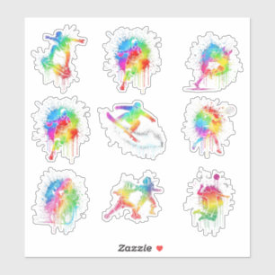 Watercolor-Regenbogen-Wintersport Aufkleber
