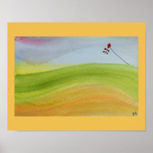 Watercolor Regenbogenlandschaft mit Drachen Poster