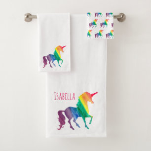 Watercolor-Regenbogenunicorn-Silhouette Badhandtuch Set