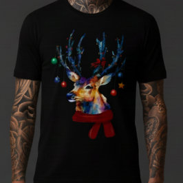 Watercolor Reindeer Christmas Ornaments Holiday Tri-Blend Shirt