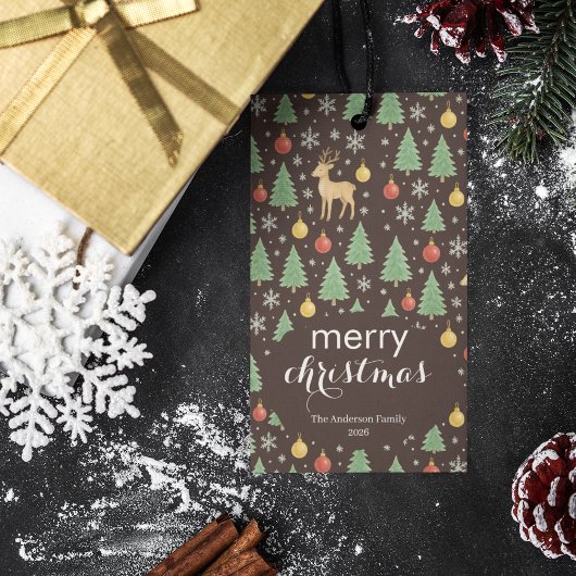 Watercolor Reindeer & Christmas Tree - Geschenkanhänger