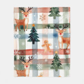 Watercolor Reindeer Gingerbread Man Snowflake Tree Fleecedecke (Vorderseite)