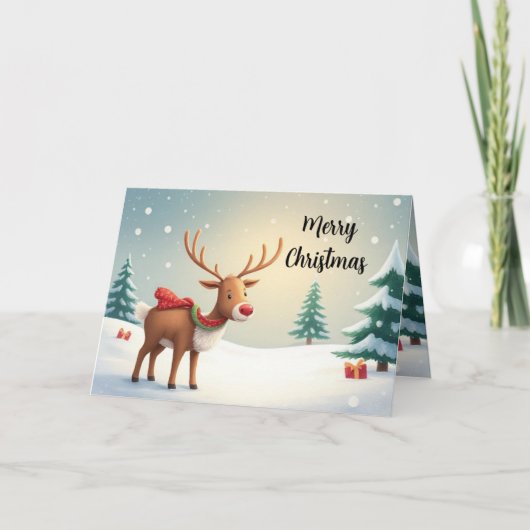 Watercolor Reindeer Holiday Card Karte (Vorderseite)