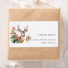 Watercolor Reindeer Poinsettia Weihnachtsadresse