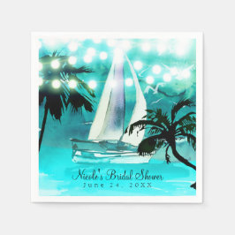 Watercolor Relief boat Palm Trees & String Lights Serviette