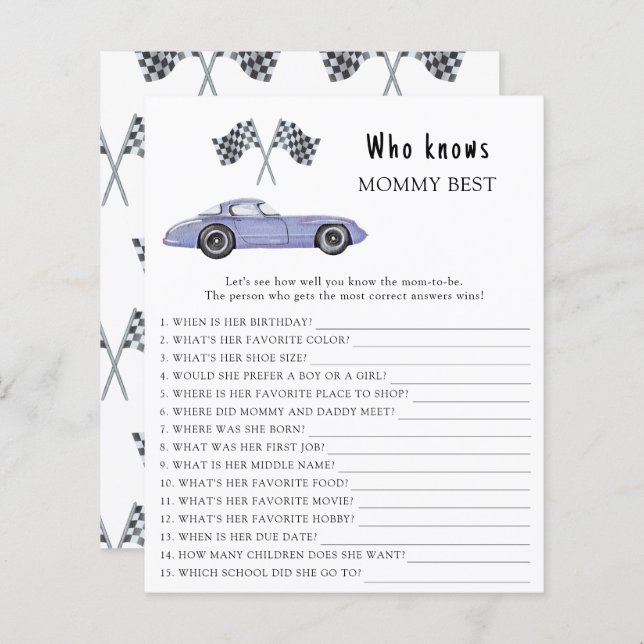 Watercolor Rennwagen - Wer kennt Mami am besten? (Vorne/Hinten)